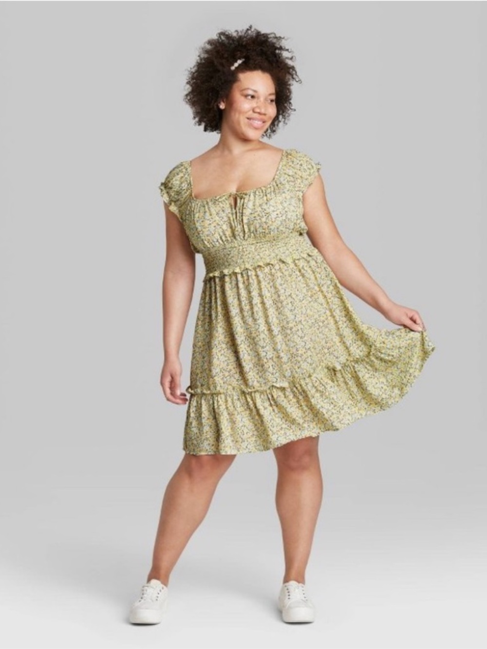 Wild Fable Yellow Floral Smocked Waist Dress XL